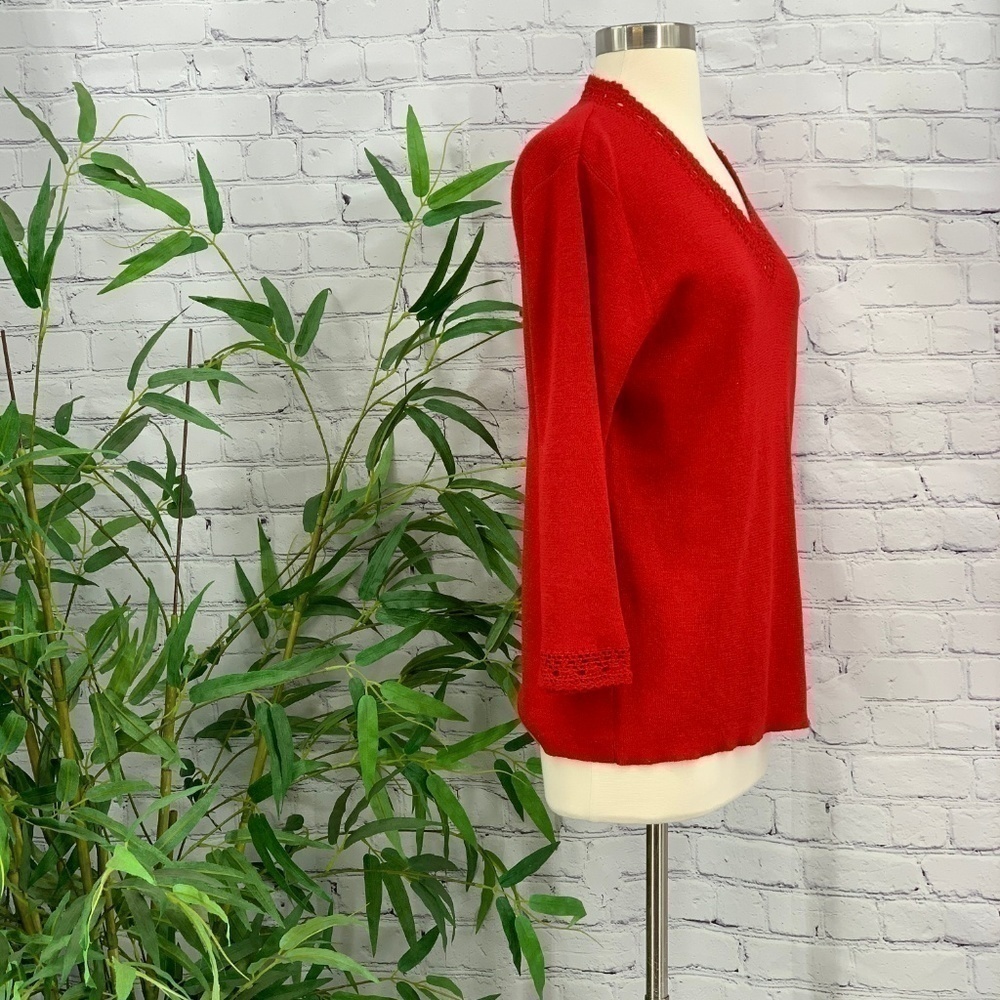 🎉Sag Harbor Red w/ Crochet Neck Line & Sleeve Top - Picture 2 of 8